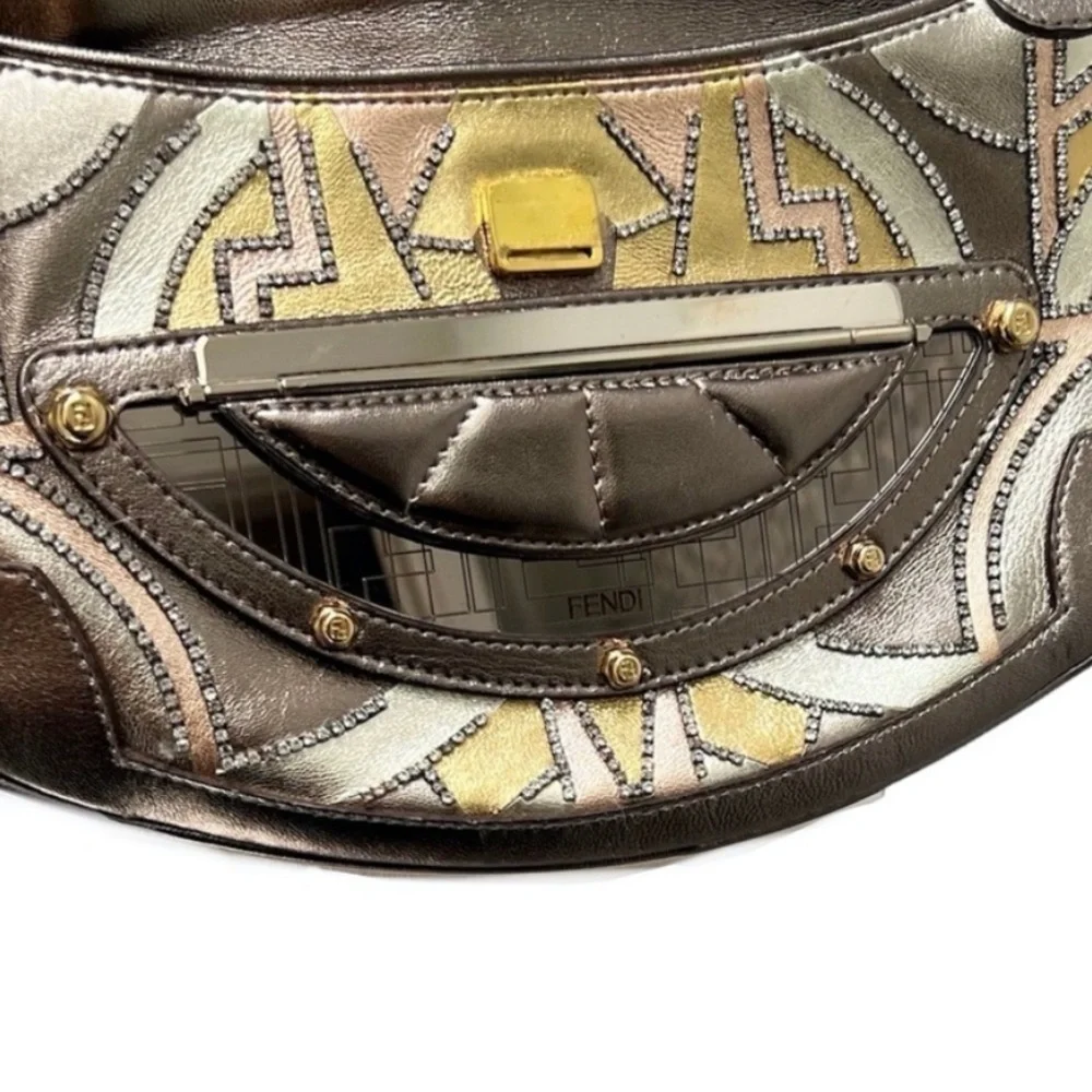 FENDI VANITY BAG METALLIC GOAT LEATHER & SWAROVSKI CRYSTALS - ART DECO DESIGN - Picture 16 of 16
